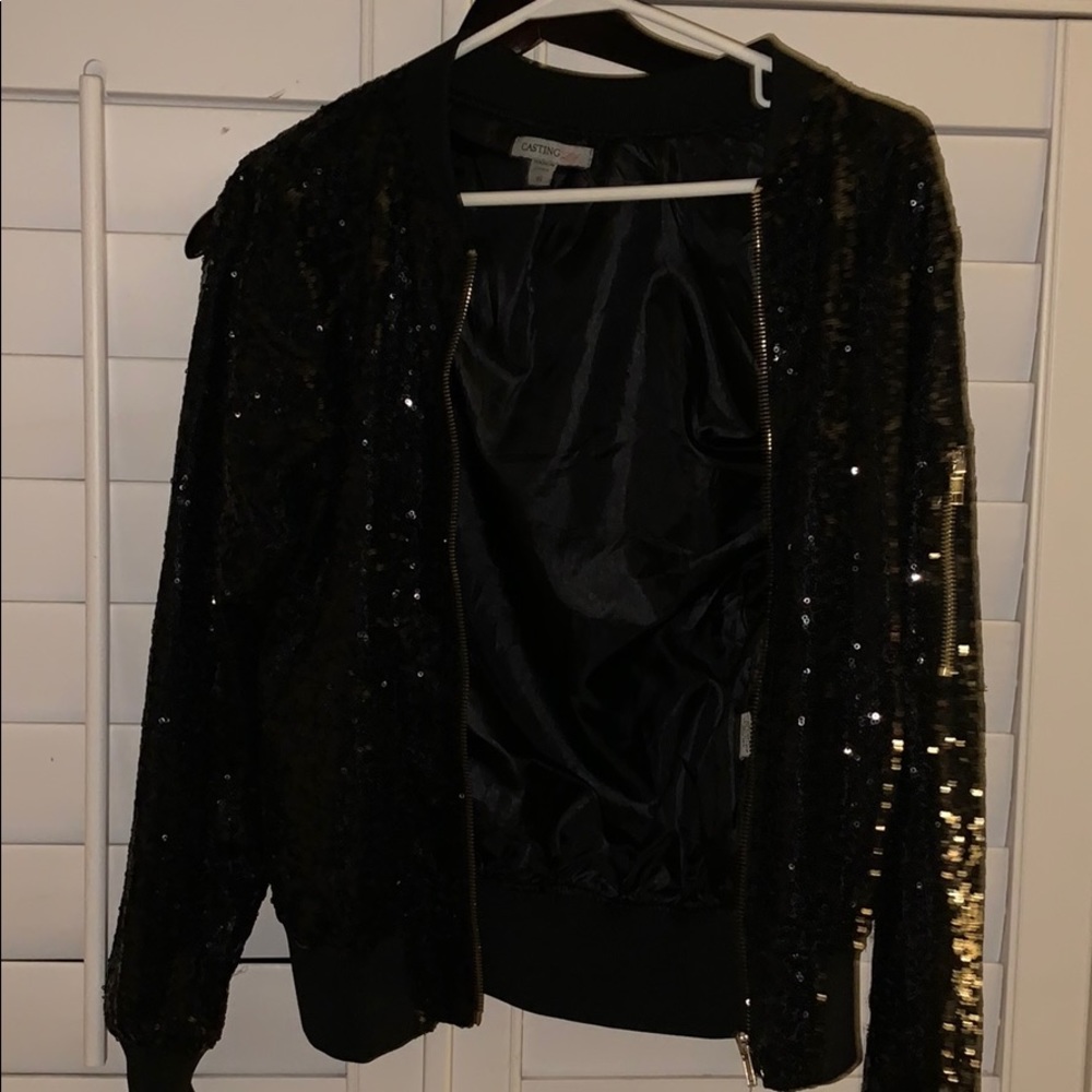 Black sequin bomber jacket